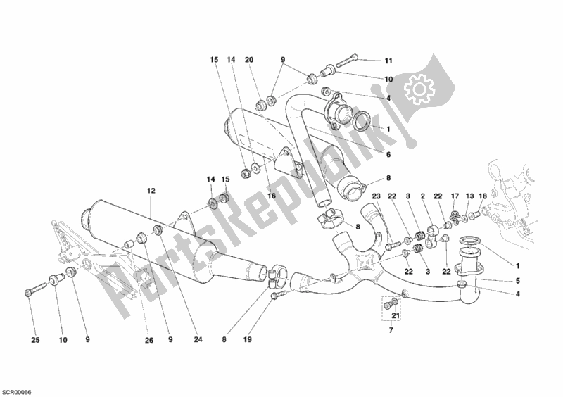 Wszystkie części do System Wydechowy Ducati Monster 620 Dark USA 2005